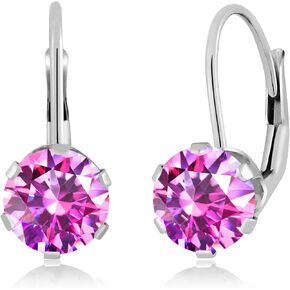 Gem Stone King 14K White Gold Purple Amethyst Earrings For Women (1.50 Cttw, Gemstone Birthstone, Round 6MM)
