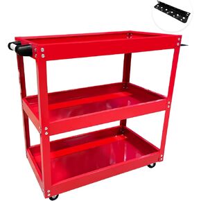 Updated Rolling Tool Cart 330LBS Metal 3 Tier Rolling Cart Carts with Wheels Heavy Duty Utility Carts, Ergonomic Handle Rolling Mechanic Tool Cart Storage Organizer for Warehouse Garage