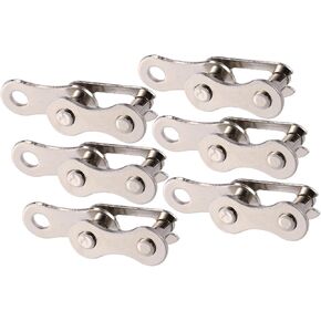 6 Pair Single Speed Silver Tone Chain Master Link Joint Clips Connectors Bicycle Missing Link Reusable Speed Chain for Bike MTB Repair Parts Auto Accessories