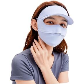 Women Anti UV Face Cover UPF 50+ Wide Brim Full Face Mask Breathable Sunscreen Sports Face Cover SLN4M237T Blue