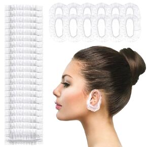 100 Pieces Disposable Ear Covers For Shower,Plastic Ear Covers,Ear Covers For Hair Dye,Ear Covers For Swimming,Shower Ear Plugs,Suitable For Hair Colouring, Showering And Swimming（Transparent）