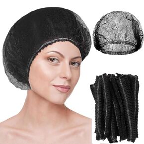 50 Pcs Disposable Bouffant Caps, 21 Inches Hair Net for Women and Men, Non-Woven Hair Nets for Food Service Workers, Sleep, Labs, Hospital, Salon, Kitchen (Black)