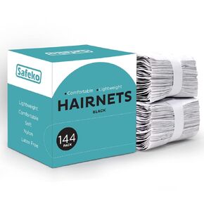 Hair Nets 144 PCS, Individually Wrapped, SAFEKO Lightweight Nylon Hairnets, Latex-Free | Black, X-Large (28")
