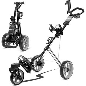 DRUIDS Golf 360 Push Cart : Light Weight Swivel Golf Cart with Umbrella Cup Holder,3 Wheel Walking Golf Cart with Brake, Fold up Golf Caddy, Portable Golf Rolling Cart