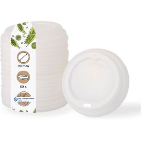 BIOZOYG Coffee Cup Lids 50 Pack white - 3.5 in for Coffee Cups 10 oz, 12 oz, 16 oz Coffee Lids to go - Hot Cup Lid Disposable Dome Lid made of Bioplastic for Coffee to go, Hot Chocolate