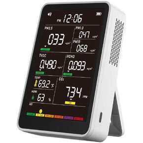 Professionall Indoor Air Quality Monitor with AQI Beep Alarms, Portable Real-Time Detector for Home Cars Plants and Pets (9AQI+7 AQI Alert Buzzers ‎WHITE16-IN-1)