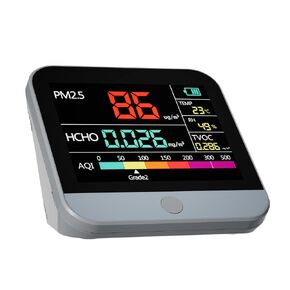 جهاز مراقبة جودة الهواء الاحترافي 13 في 1، جهاز اختبار جودة الهواء الداخلي - PM1/PM2.5/PM10/عداد الجسيمات/AQI/TVOC/الفورمالدهيد/درجة الحرارة/الرطوبة، جهاز قياس جودة الهواء المحمول للمنزل والحديقة (رمادي)