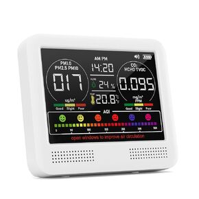 Air Quality Monitor Indoor, 16 in 1 PM1/PM2.5/PM10/CO2/HCHO/TVOC/AQI/Temp/Humidity/Time, Portable Air Quality Meter, with Beep Alarm, Highly Accurate Air Quality Tester for Home, Office