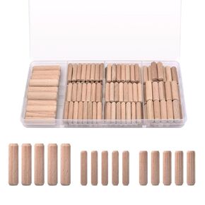 3/8-Inch Wooden Dowel Pins - 150 Pcs 3/8 x 1-1/2 inch Fluted Wood Dowels Rods,Hardwood Crafts Dowel Pegs,Beechwood