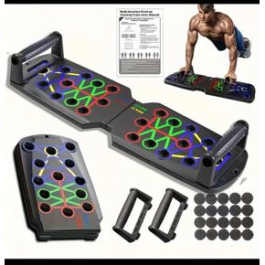 Folding Push-Up Board with Handles and Accessories for Home Workouts, Portable Exercise Equipment for Strength Training, Fitness and More, Black