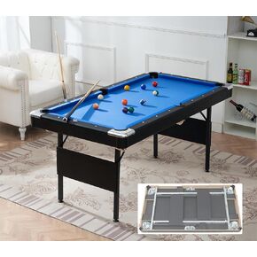 Portable Pool Table,Foldable Billiards Table for Kids Adults,Mesa De Billar para Adultos with Balls,Cue Sticks,Chalks,Brush,Triangular Rack for Family Gathering,Party Indoor Outdoor 65.75" Blue