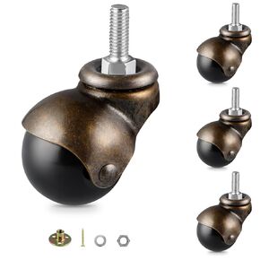 Skelang 2" Stem Ball Casters, 5/16"-18×1" Threaded Stem, Antique Swivel Spherical Wheels Mount for Chair, Ottoman, Furniture, Set of 4
