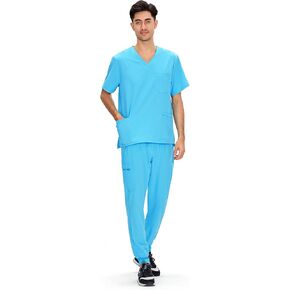COZYFIT Scrubs for Men — 4 Pockets V-Neck Scrub Top and 7 Pockets Jogger Pants Mens Scrubs Set