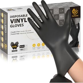 Black Vinyl Gloves, Food Grade Gloves Disposable Latex Free & Powder Free, Guantes for Cleaning Cooking Food Prep