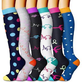 CHARMKING 6 Pairs-Compression Socks for Women & Men Circulation Best Support for Nurses, Running, Athletic,Flight Travel