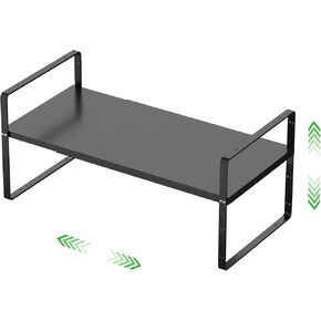 Expandable Cabinet Storage Shelf Stackable Organizer Rack for Kitchen Bathroom Pantry Spice Cupboard Countertop Home Office Desk Heavy Duty Nonslip Black Small 1 Pack