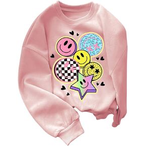 SHENHE Girl's Crewneck Cute Smile Face Cartoon Graphic Sweatshirts Long Sleeve Loose Pullovers