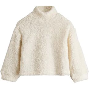 Girl's Mock Neck Long Sleeve Teddy Sweatshirt Drop Shoulder Fuzzy Fleece Pullover Top