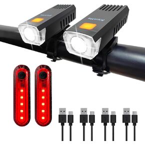 Kunhe 4 Pack USB-C Rechargeable Bike Lights Head Lights for Night Riding Men Women & Kids 3 Lights Modes Used as a Safety Indicator Light for Skateboards Strollers and Wheelchairs