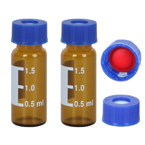 2ML Autosampler Vials, HPLC Vial, 9-425 Glass Vial, Screw Caps, Writing Patch, Graduation, Red PTFE and White Silicone Septa. (Clear, 30Pcs)