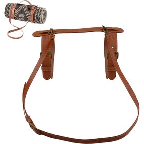 Picnic Blanket Carry Strap, PU Leather Carry Strap with Adjustable Shoulder Strap Belt Yoga Mat Strap Carry Strap for Outdoor Camping Hiking, 51cm