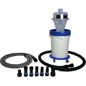 Cen-Tec Systems Assembled Quick Click Dust Separator and 5 Gallon Locking Collection Bin with Caster Dolly and Power Tool Adapter Set with 16 Ft. Hose