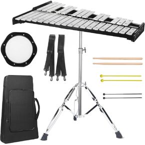 Kmise 32 Note Glockenspiel Xylophone Bell Kit: Professional Xylophone for Adult with Carry Bag, 8'' Practice Pad,3 Sets Drum Stick Percussion Kit