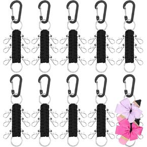 Berlune 20 Pcs Cheer Bow Holder for Backpack Paracord Keychain Cheer Bow Keychain for High School Cheerleading Teen Girls (Black)