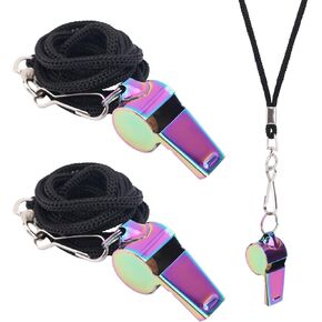2 Pcs Stainless Steel Metal Whistle, Coaches Sports Whistle Metal Whistle with Lanyard Loud Crisp Sound Whistle Ideal for Coaches Referees Official Kids Teacher