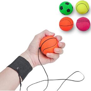 ZUYEE 2.36 Inch Wrist Return Ball Sports Wrist Ball Rubber Rebound Bouncy Wristband Balls (Basketball, Baseball, Soccer) On Elastic String for Wrist Exercise or Play,Children Gift Party Favor Toy