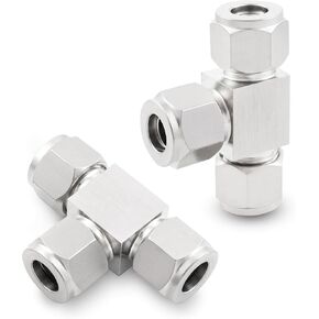 Yoebor Stainless Steel 304 Compression Tube Fitting Tee Union 1/4" OD x 1/4" OD x 1/4" OD 3-Way Connector, Pack of 2