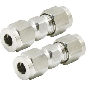 2 Pcs Stainless Steel Compression Tube Fittings, 1/4 Inch OD x 1/4 Inch OD Straight Union Connector with Double Ferrules for Connecting Tubes
