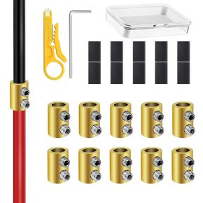 10Pcs 6 Gauge Wire Connectors, 80A Wire Splice Connectors 6AWG Quick Connect Wire Nuts Connectors with 10Pcs Heat Shrink Tubes, Mini Wire Stripper, Screws, Wrench Battery Cable Terminal Connectors