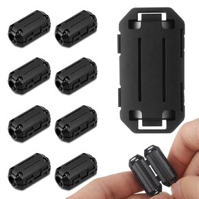 9 PCS Clip-on Ferrite Ring Core RFI EMI Ferrite Bead Core, Noise Filter Cable Clip USB Noise Suppressor Cable Clip for 3mm/ 5mm/ 7mm/ 9mm/ 13mm Diameter Cable, Black