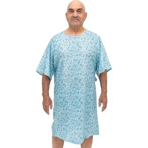 AMU Solutions 6-Pack - 100% Polyester Hospital Patient Gowns, Size Regular Serene Blue Waves (Fits Women Small to Men's XL)