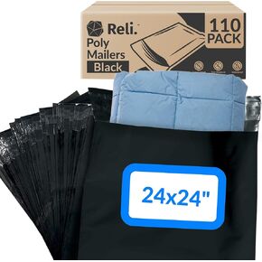 ريلي. (110 قطعة) بريد بولي 24 × 24 بوصة، أسود | أكياس شحن كبيرة جدًا للشركات الصغيرة | أكياس بولي للشحن/حقيبة تغليف للملابس | مظاريف بريدية بلاستيكية غير مبطنة، ختم ذاتي in Kuwait