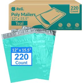 Reli. (220 Pcs) 12x15.5" Poly Mailers, Teal | Shipping Bags for Clothing | Teal Poly Bags for Shipping, Small Business | Mailing/Packaging Bag - 12x15.5 Inch | Non-Padded Shipment Envelopes, Self Seal