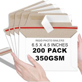 party greeting 200 Pcs 6.5 x 4.5 Rigid Mailers with Self Seal Envelopes Stay Flat Rigid Photo Mailers Sports Cards Envelopes CD Mailers Rigid Envelopes for Postcard Comic Book Card Shipping Protector