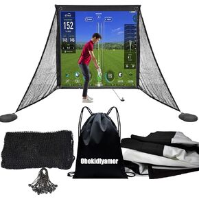 Golf Simulator Impact Screen with Black Double Layer Blackout Cloth Shank Side Net Ropes ;High Definition Premium 4k Projection Screen for Golfer