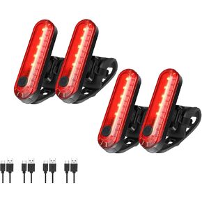4 Pack Bike Tail Light, Bicycle Rear Light USB-C Rechargeable LED Cycling Safety Flashlight with 4 Light Mode for Road Mountain Night Riding & Adults Kids Men Women, Reflectors Accessories