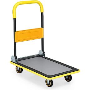 Zimbala Folding Platform Cart, 330lbs Rolling Hand Push Moving Platform, Heavy Duty Foldable Push Cart Dolly w/Swivel PU Wheels, Flatbed Luggage Cart for Warehouse, Easy Storage Hand Truck
