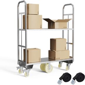 U-Boat Platform Truck Cart, 16 x 48 Inch Narrow Aisle Flatbed Truck w/6PCS Wheel Caster 2000LBS Weight Capacity Heavy Duty Platform Dolly with Removable Handles for Warehouse, Storage Room