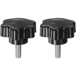 HARFINGTON 2pcs Star Knobs M10 x 70mm 304 Stainless Steel Threaded Stud 46mm Plastic 6-Star Head Hand Tightening Thumb Screw Clamping Jig Knob Handle, Black
