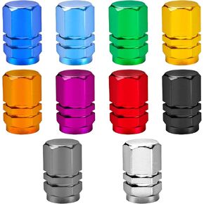 BronaGrand 20 Pieces Schrader Tire Valve Caps, Aluminum Alloy Bicycle Bike Tire Valve Caps Dust Covers 10 Colors
