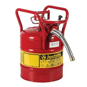Justrite AccuFlow 7350130 النوع الثاني من الفولاذ المجلفن لنقل وتوزيع علبة آمنة قابلة للاشتعال مع صنبور مرن مقاس 1 بوصة، سعة 5 جالون، أحمر in Kuwait