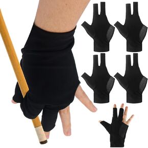 4PCS 3 Fingers Pool Gloves Billiards Left Hand, Left Billiards Glove for Snooker & Elastic Pool Glove Left Hand Men's Women Cue-Glove-Sport Left-Hand
