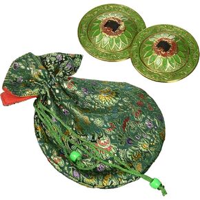 2 Pairs Brass Floral Finger Cymbals Zills for Belly Dancing (Green)
