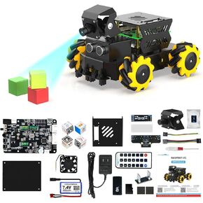 Yahboom Raspberry Pi5 Omnidirectional Moving Mecanum Wheel AI Vision ROS2 Robot,Autonomous Driving,Face Recognition,Tracking,Line Patrol,for 16+ 18+ Teenager Python C+ Projects (with RPi 5-8GB)