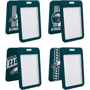4 Pack Football ID Badge Holder Vertical Plastic Card Case for Office School, Card Protector Waterproof for Philadelphia Men Women ID Credit Cards