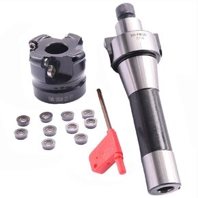 R8 FMB22 7/16-20 Shank Face End Mill Arbor and 1.97"/50mm Cutting Diameter 4 Flute EMR 5R50-22-4T CNC Face End Milling Shell Cutter with 10Pcs RPMW1003 Round Carbide Inserts and T15 Wrench